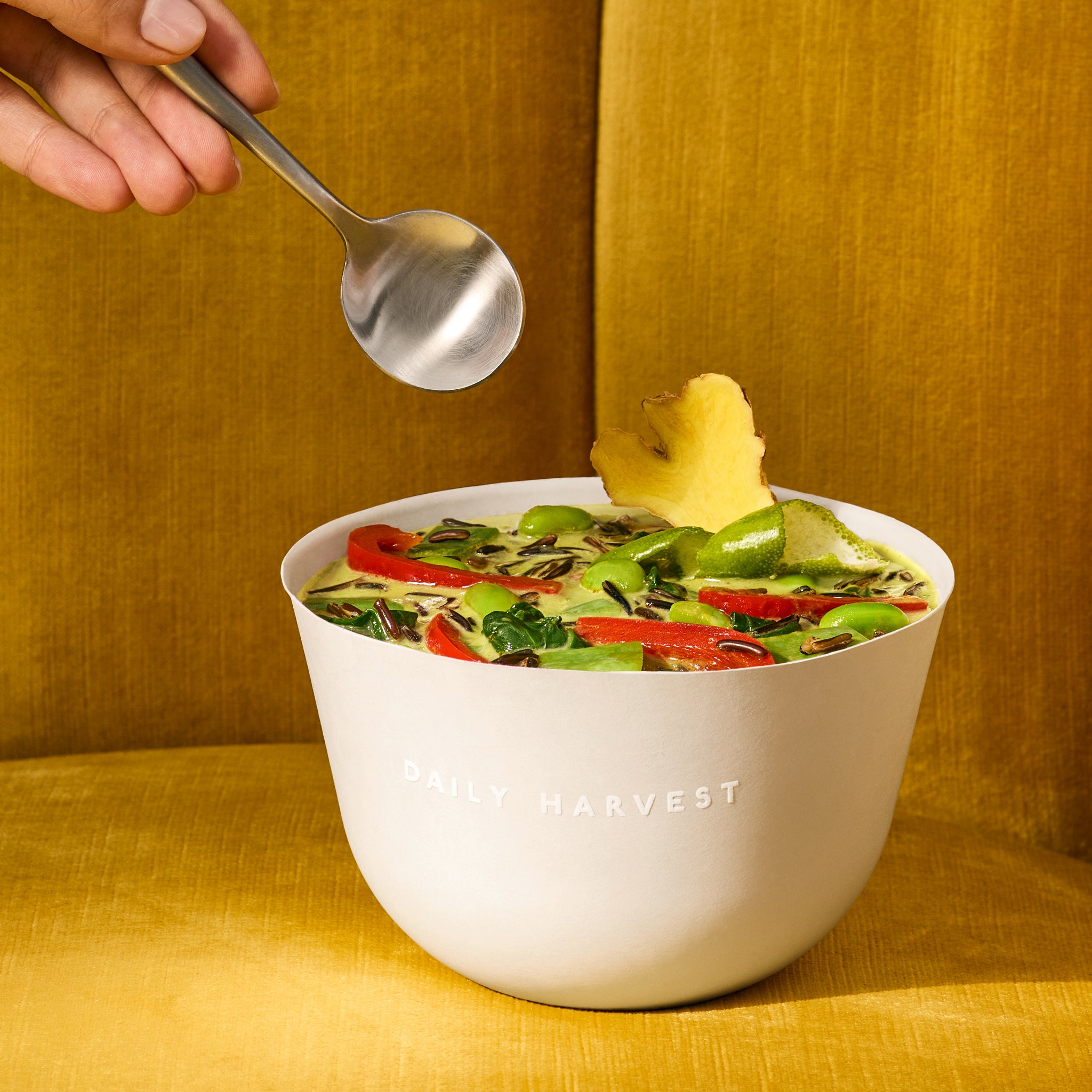 Edamame + Wild Rice Green Curry Soup Sunset