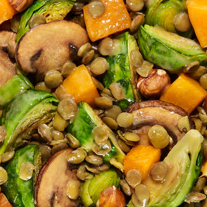 Brussels Sprouts + Tahini Harvest Bowl Sunset