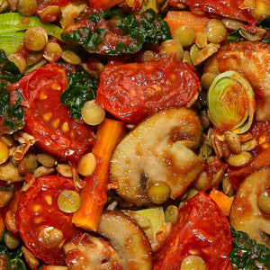 Lentil + Tomato Bolognese Harvest Bowl Sunset