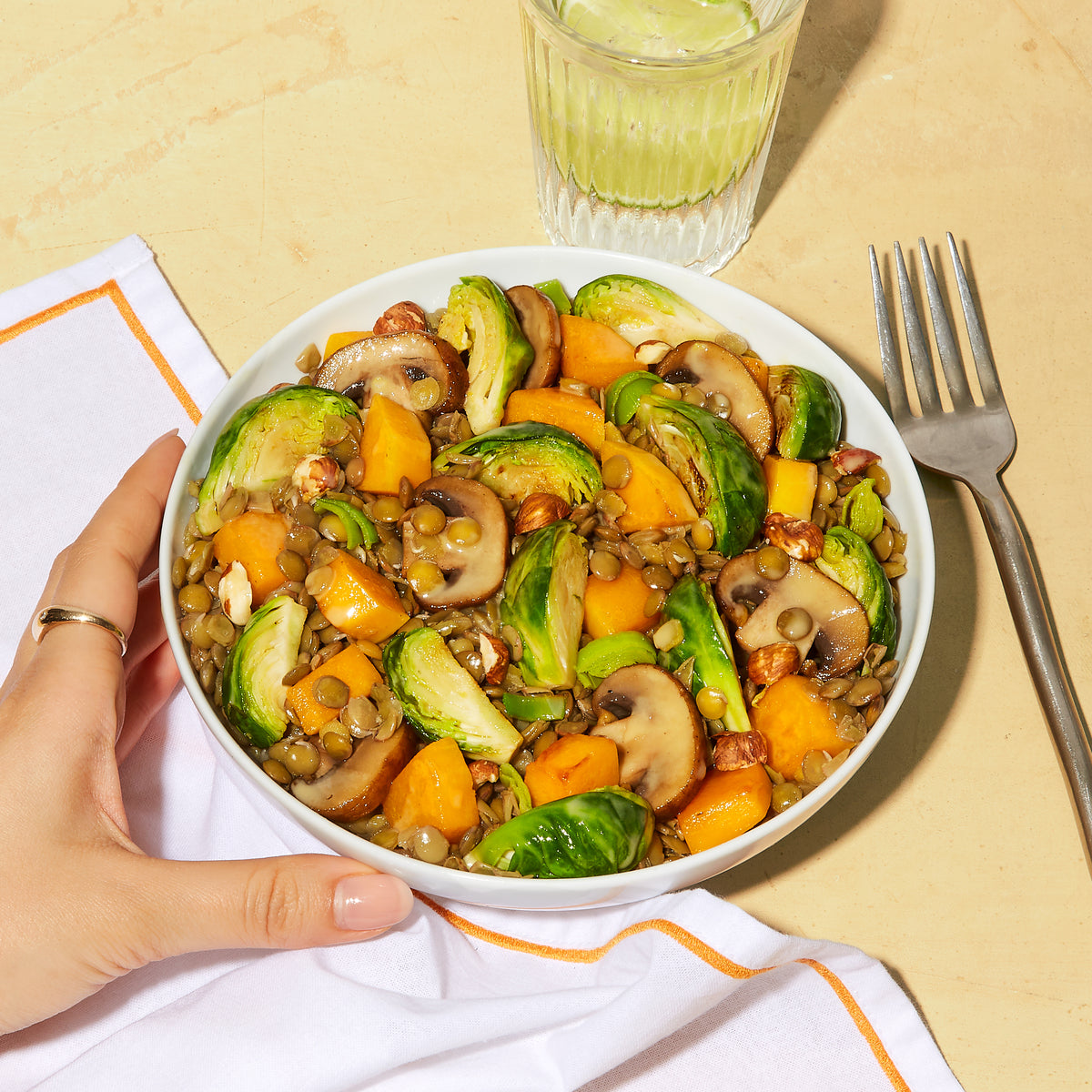 Brussels Sprouts + Tahini Harvest Bowl Sunset