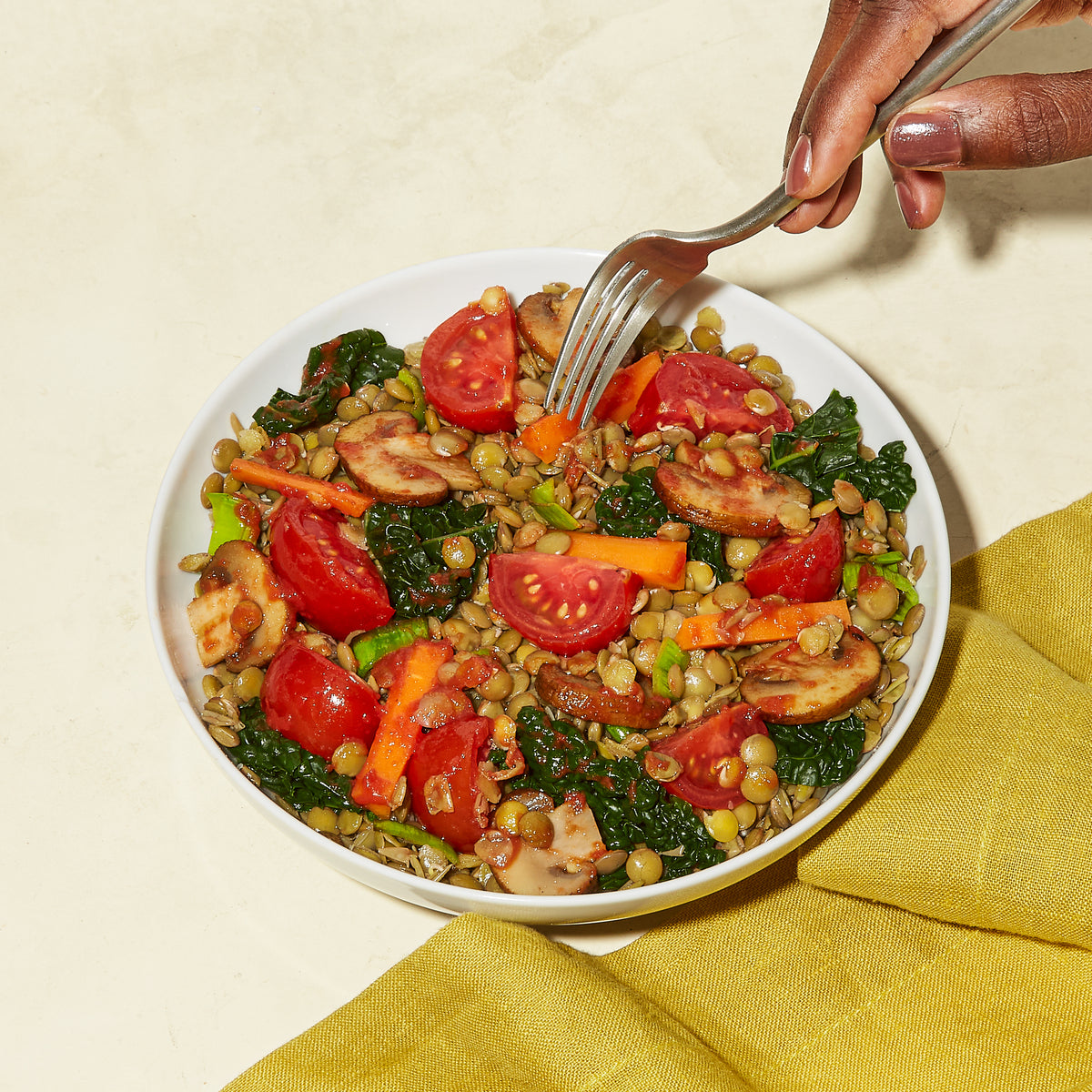 Lentil + Tomato Bolognese Harvest Bowl Sunset