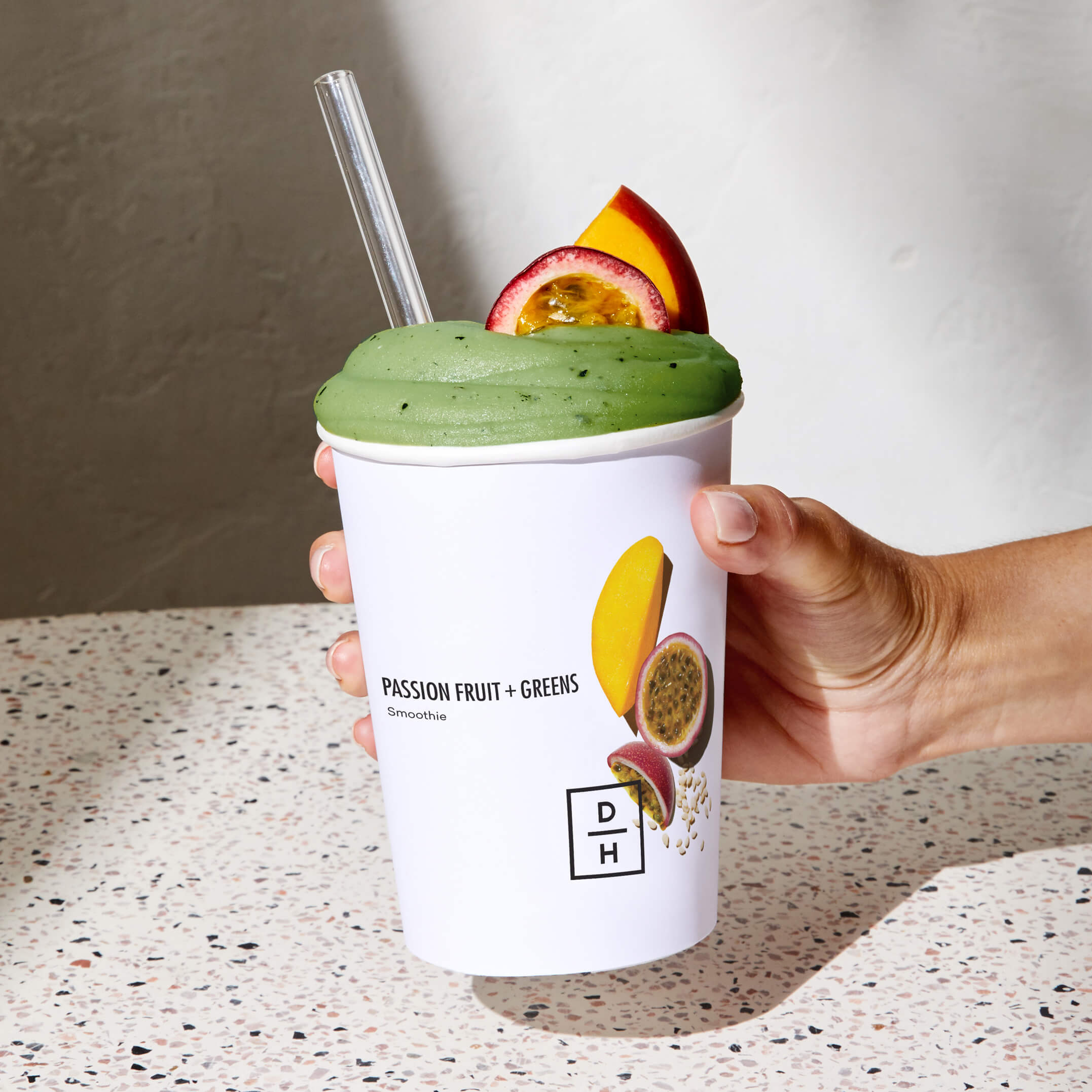 Passion Fruit + Greens Smoothie Sunset