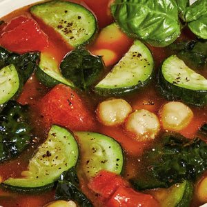 Tomato + Zucchini Minestrone Soup Sunset