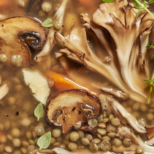 Lentil + Cremini Soup Sunset