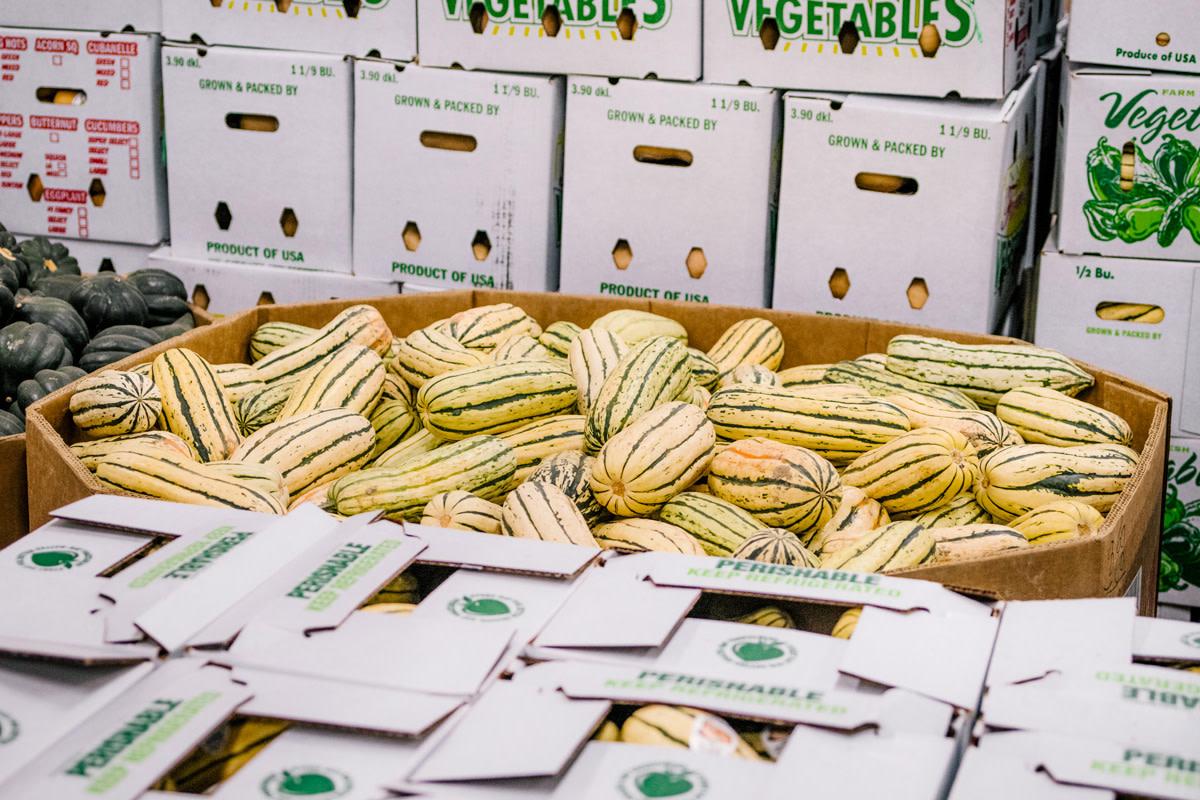 Delicata squash being packed